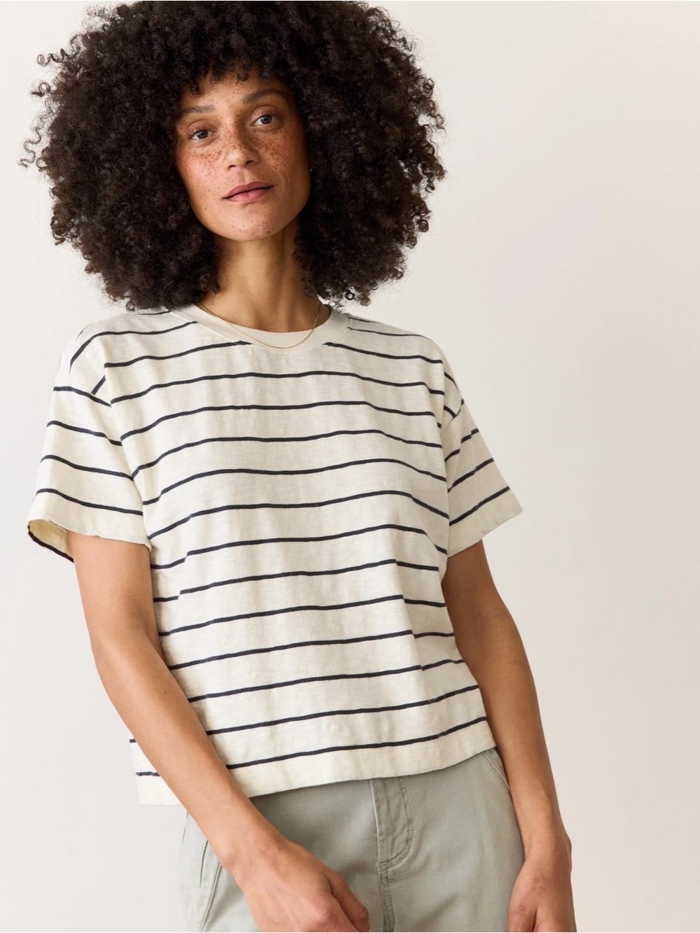 Marine Layer Sadie Vintage Striped Slub Crop Cream/Black Tee, Sz M